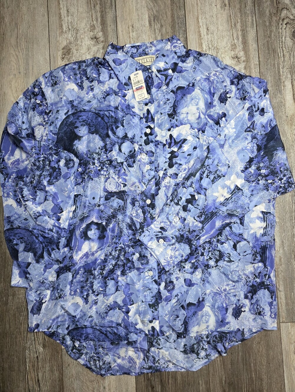 Exterior Erez Vintage 100% Silk Abstract Celestial Collage Button Down Sz Lg